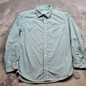 Cherokee Button Up Long Sleeve Plaid Dress Shirt Green Gray White Yth Sz M8/10
